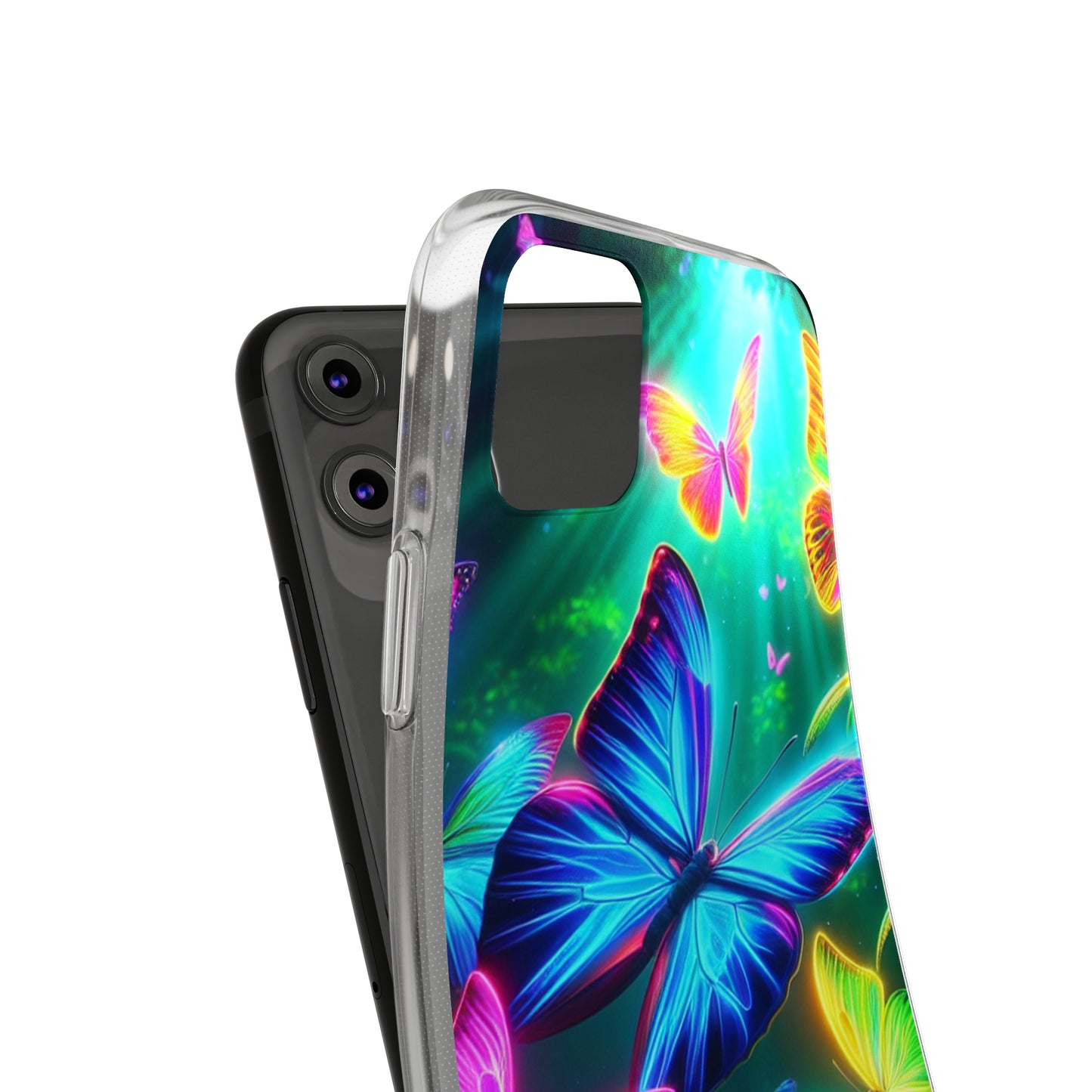"Vivid Neon Flyaways" NEON Butterflies Art Polycarbonate Phone Case Samsung Galaxy s21 s22 Google Pixel 6 Iphone 11 12 13 14 Pro Max Mini Plus