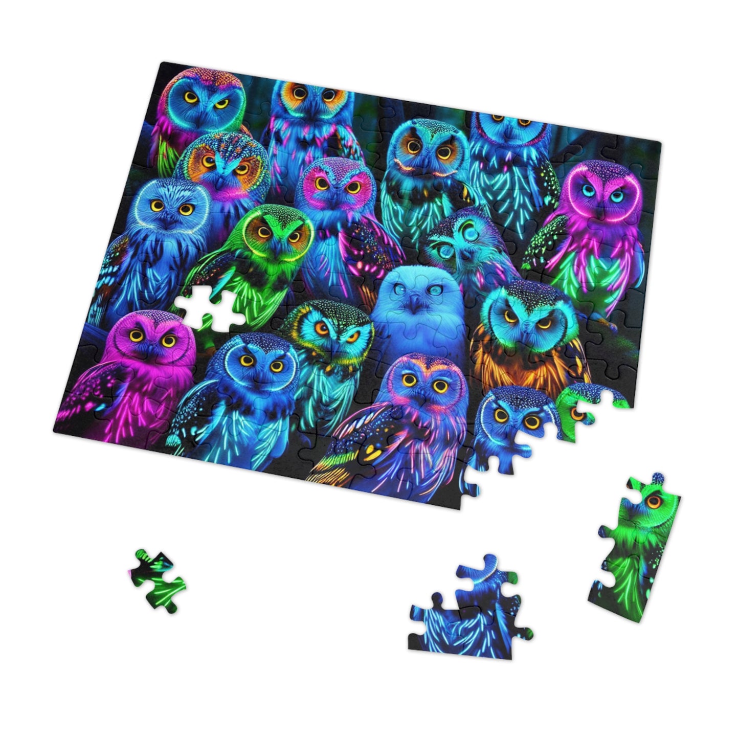 NeonOwlGather. - Neon Owls Puzzle 30, 110, 252, and 1000 Pieces