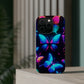 "Neon Flight Frenzy" Neon Butterflies Premium Art Magsafe Magnet Tough IPhone 13 14 15 Pro Plus Max and Mini in Matte and Glossy Phone cases