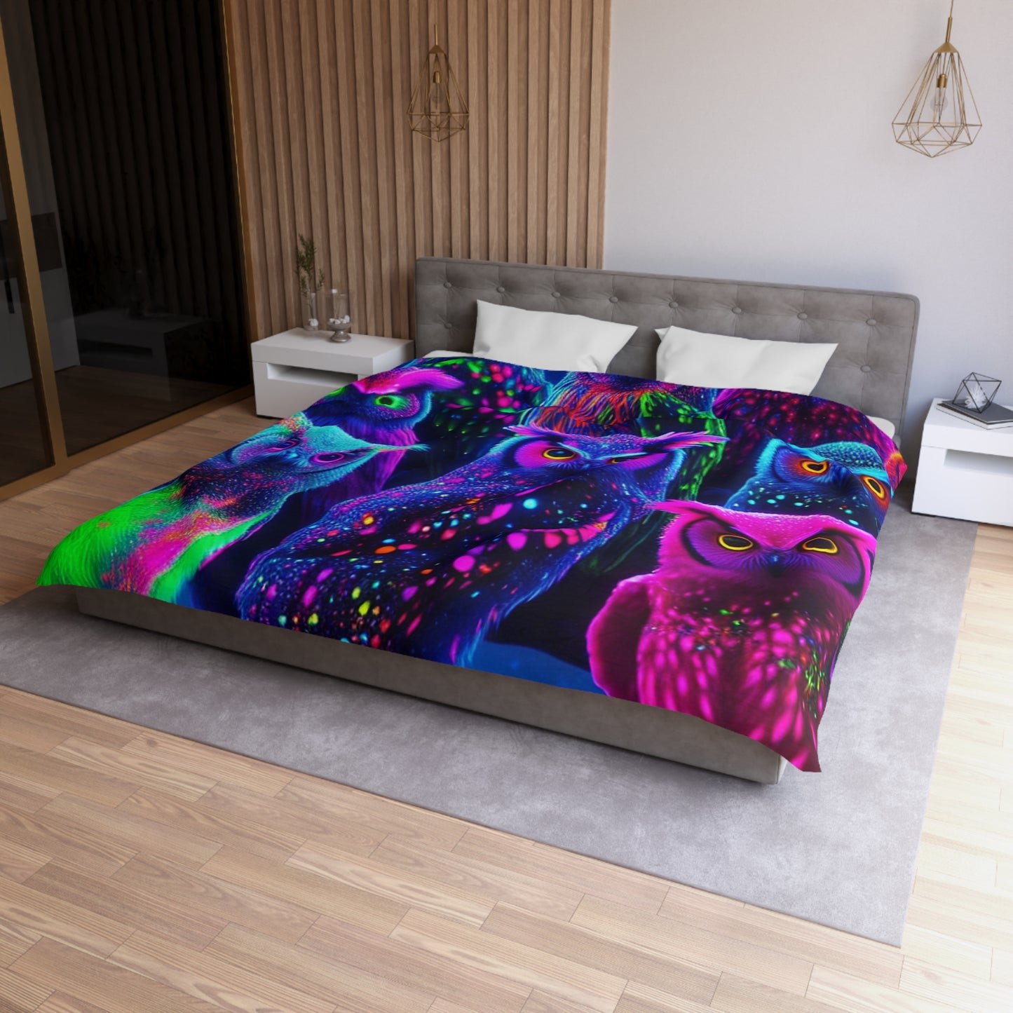 Garrod da Vinci - NEON Owls Microfiber Duvet Cover