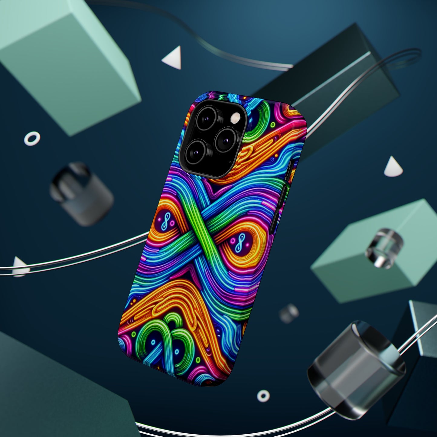 Cosmic Neon Infinity Spectacular. Neon Trippy Infinity Patterns Premium Art Magsafe Magnet Tough IPhone 13 14 15 Pro Plus Max and Mini in Matte and Glossy Phone cases
