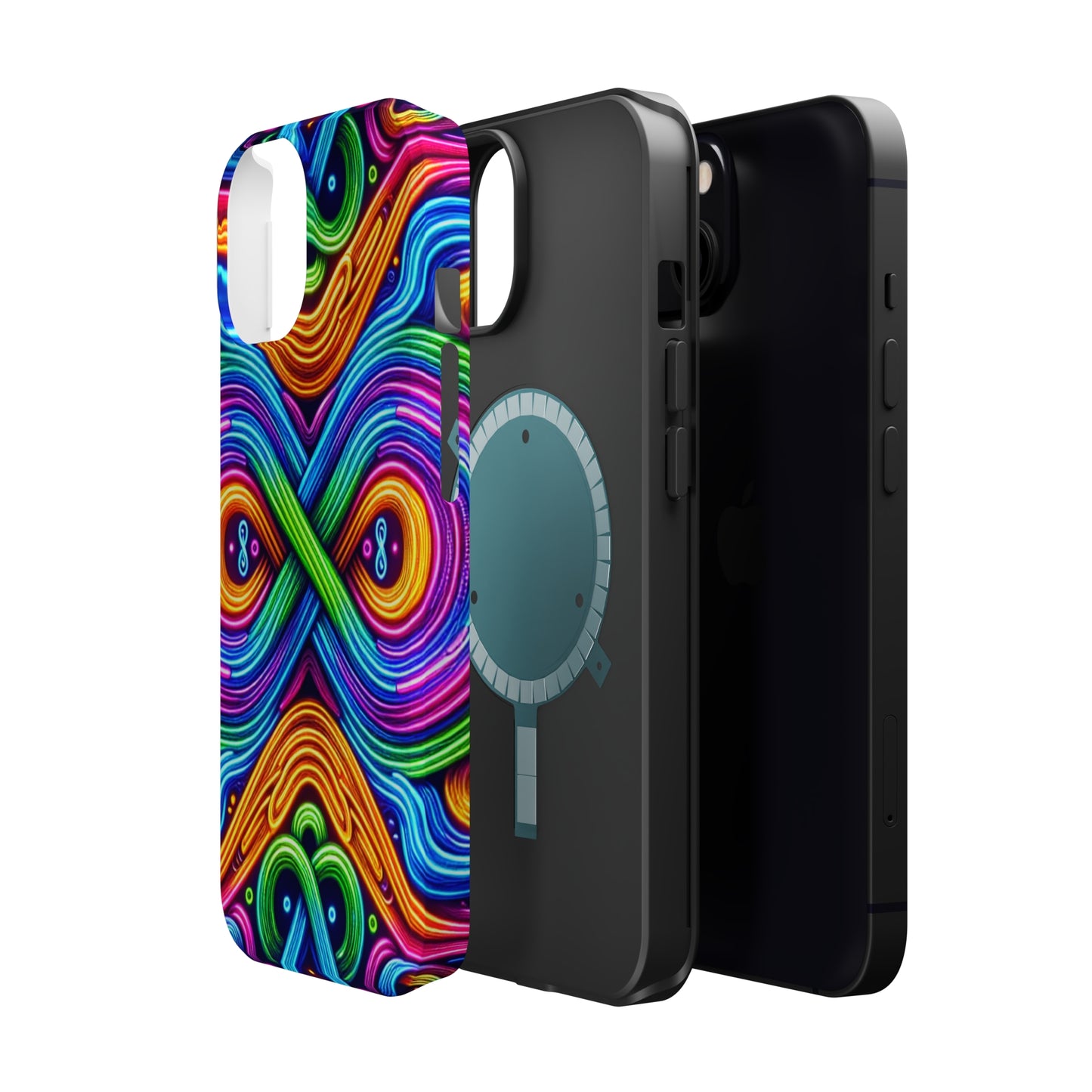 Cosmic Neon Infinity Spectacular. Neon Trippy Infinity Patterns Premium Art Magsafe Magnet Tough IPhone 13 14 15 Pro Plus Max and Mini in Matte and Glossy Phone cases