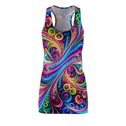 Neon Infinity Vortex. Trippy Infinity Patterns Racerback Dress
