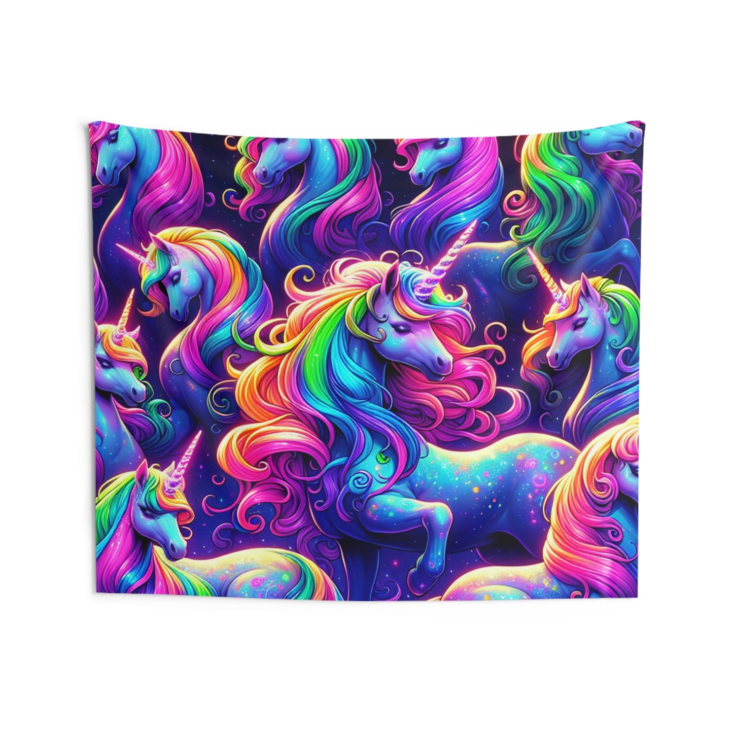 "Unicorn's Electric Dream" NEON Unicorns Art Tapestry