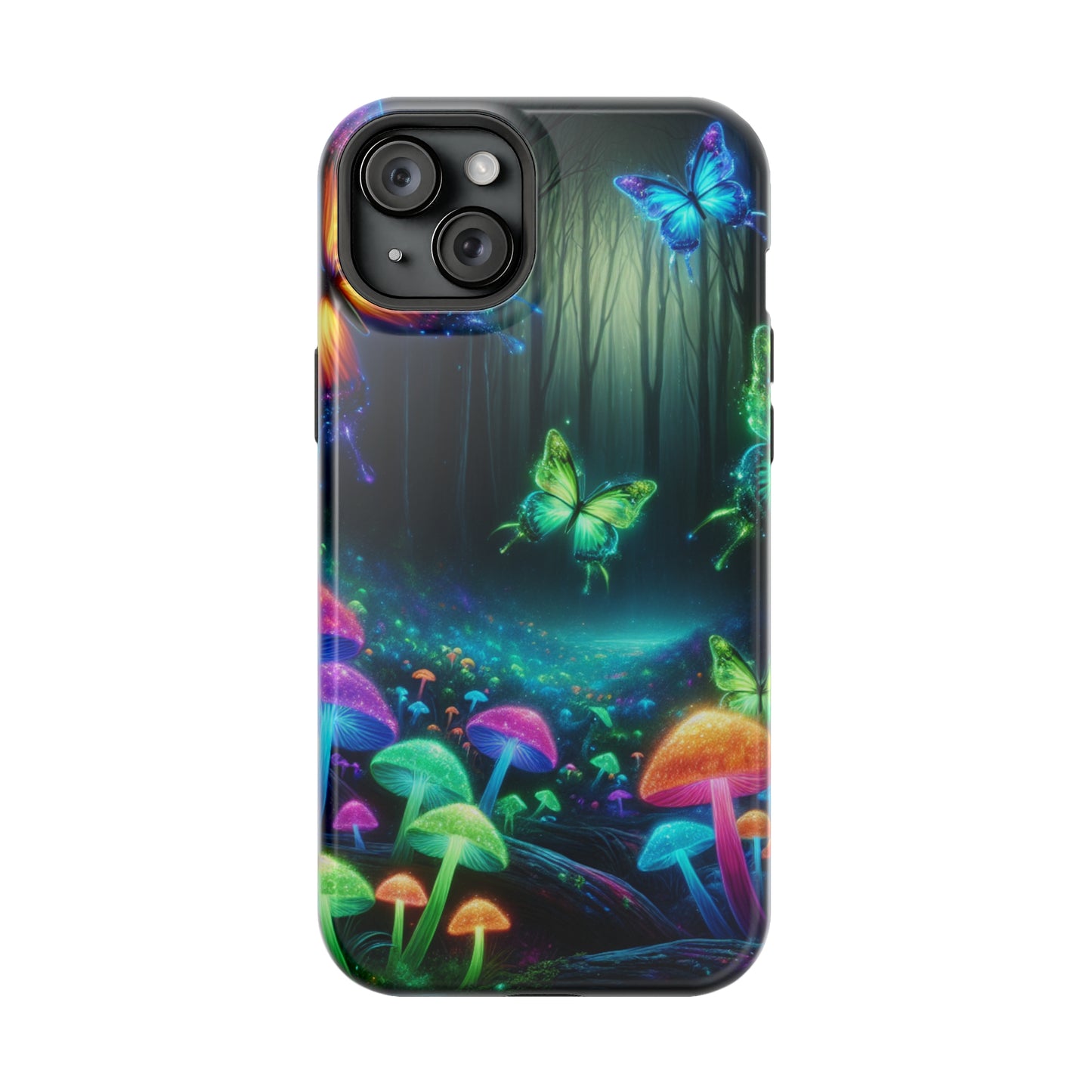 Neon Nocturne. Neon Butterflies and Mushrooms Premium Art Magsafe Magnet Tough IPhone 13 14 15 Pro Plus Max and Mini in Matte and Glossy Phone cases