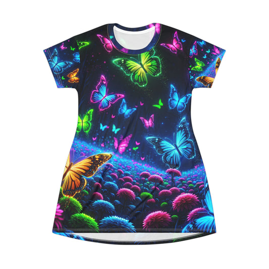 Neon Butterfly Mardi Gras. Neon Butterflies Womans T Shirt Dress