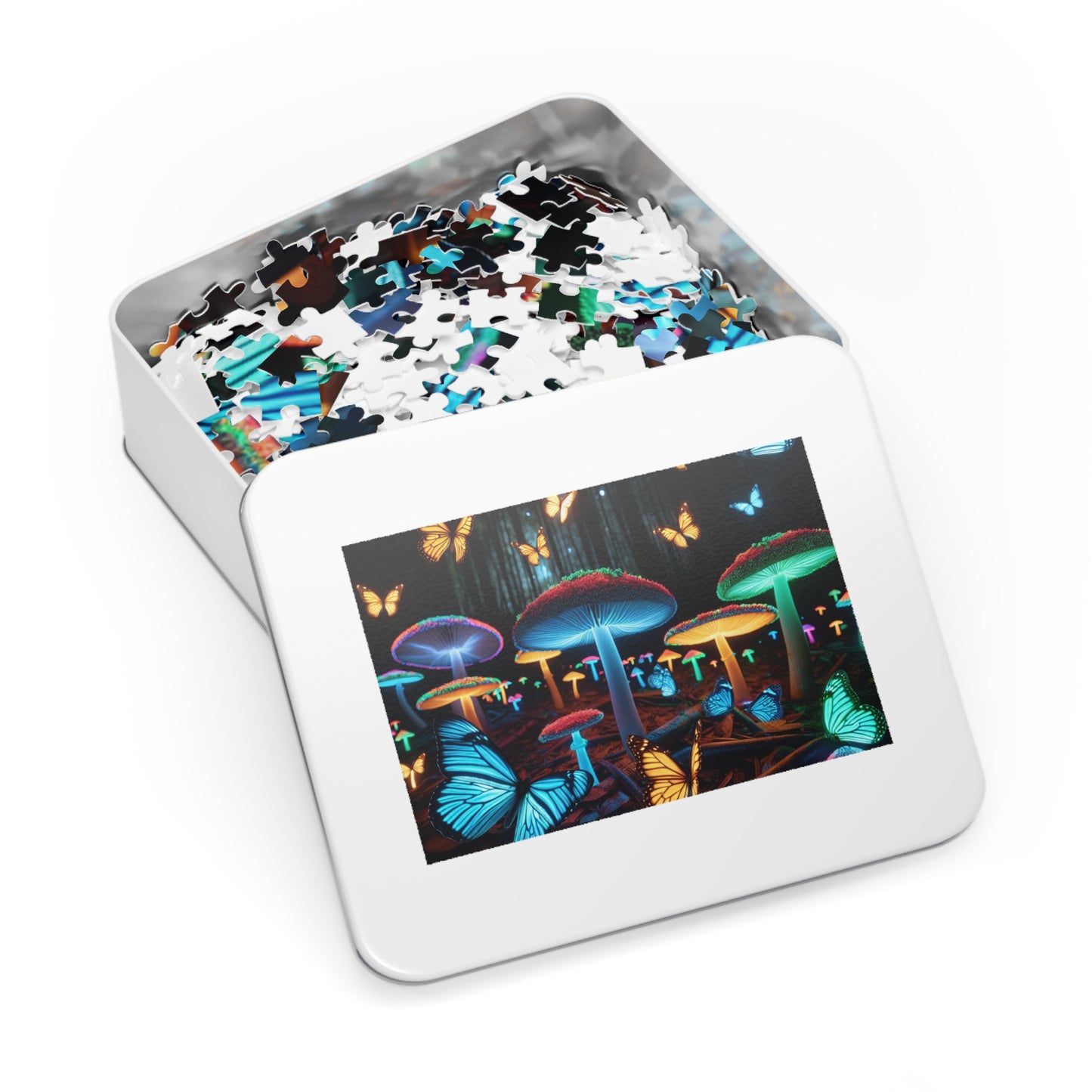 Neon Butterflydreamscape - Neon Butterflies and Mushrooms Puzzle 30, 110, 252, and 1000 Pieces