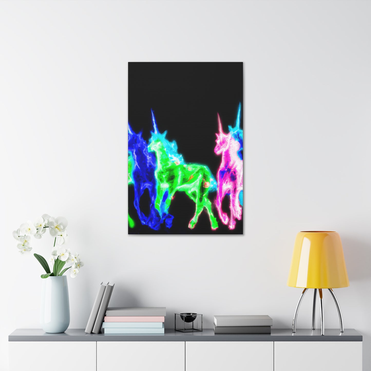 Enchanted Neon Dreamscape NEON Unicorns Art Canvas