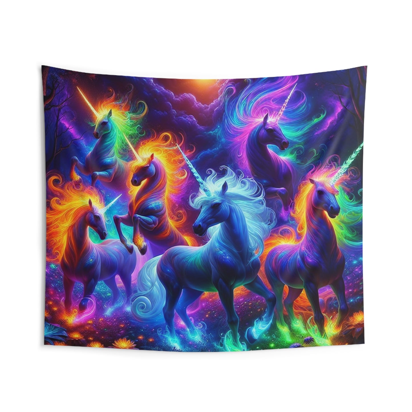 Neon Unicorn Celestial Symphony. NEON Unicorns Art Tapestry