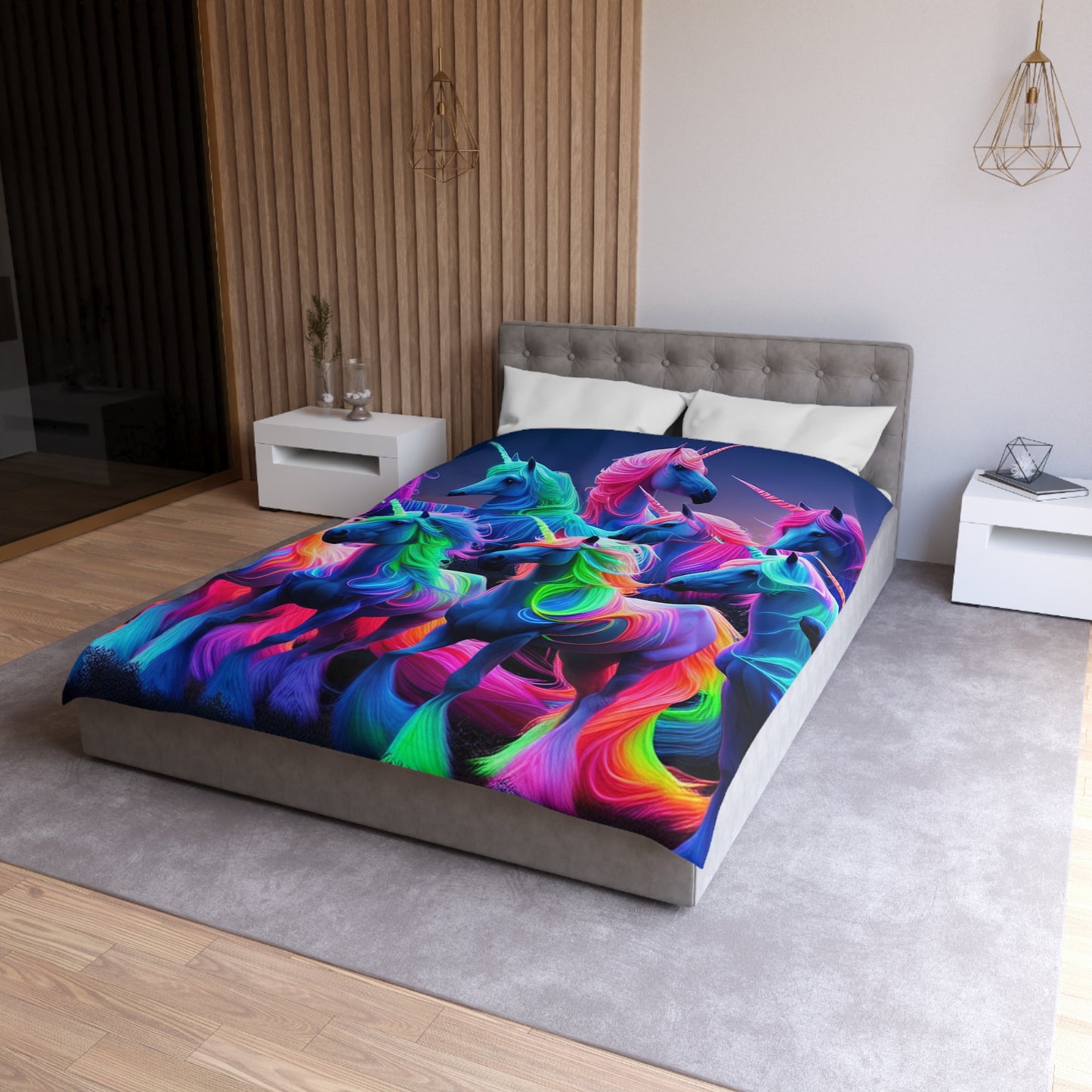 Gian Lorenzo Bernini - NEON Unicorns Microfiber Duvet Cover