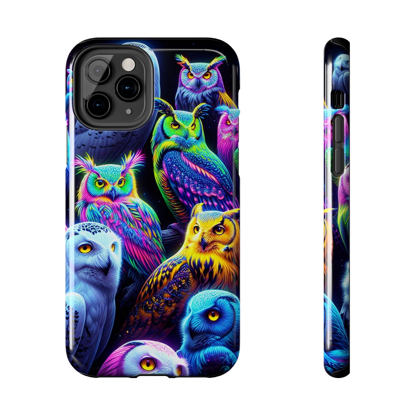 'Flock of Electric Flamses' NEON Owls Tough Phone Case