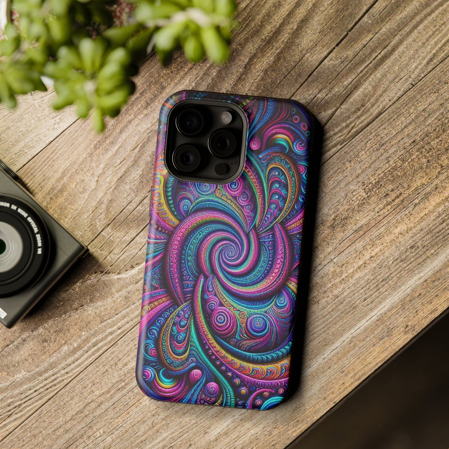 Cosmic Quasar Dreams. Neon Trippy Infinity Patterns Premium Art Magsafe Magnet Tough IPhone 13 14 15 Pro Plus Max and Mini in Matte and Glossy Phone cases