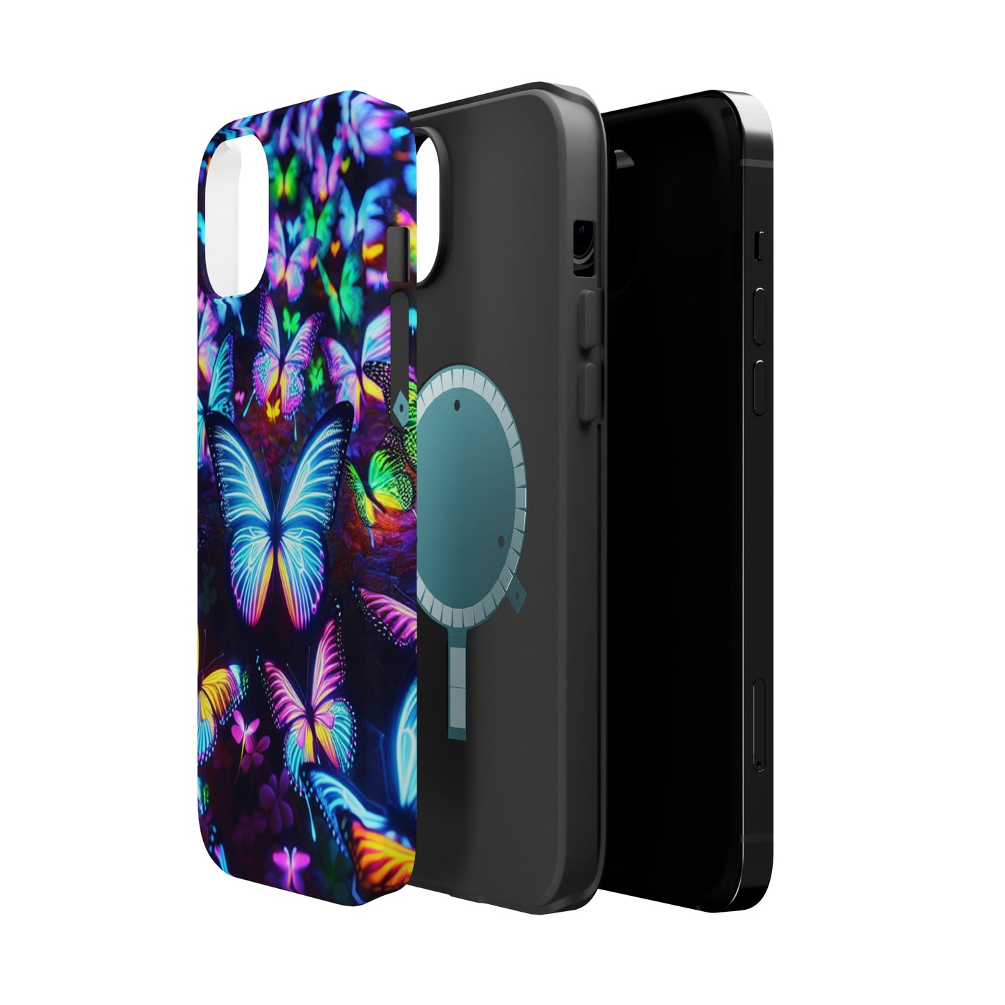 "Neon Butterflies in the Night Sky" Neon Butterflies Premium Art Magsafe Magnet Tough IPhone 13 14 15 Pro Plus Max and Mini in Matte and Glossy Phone cases