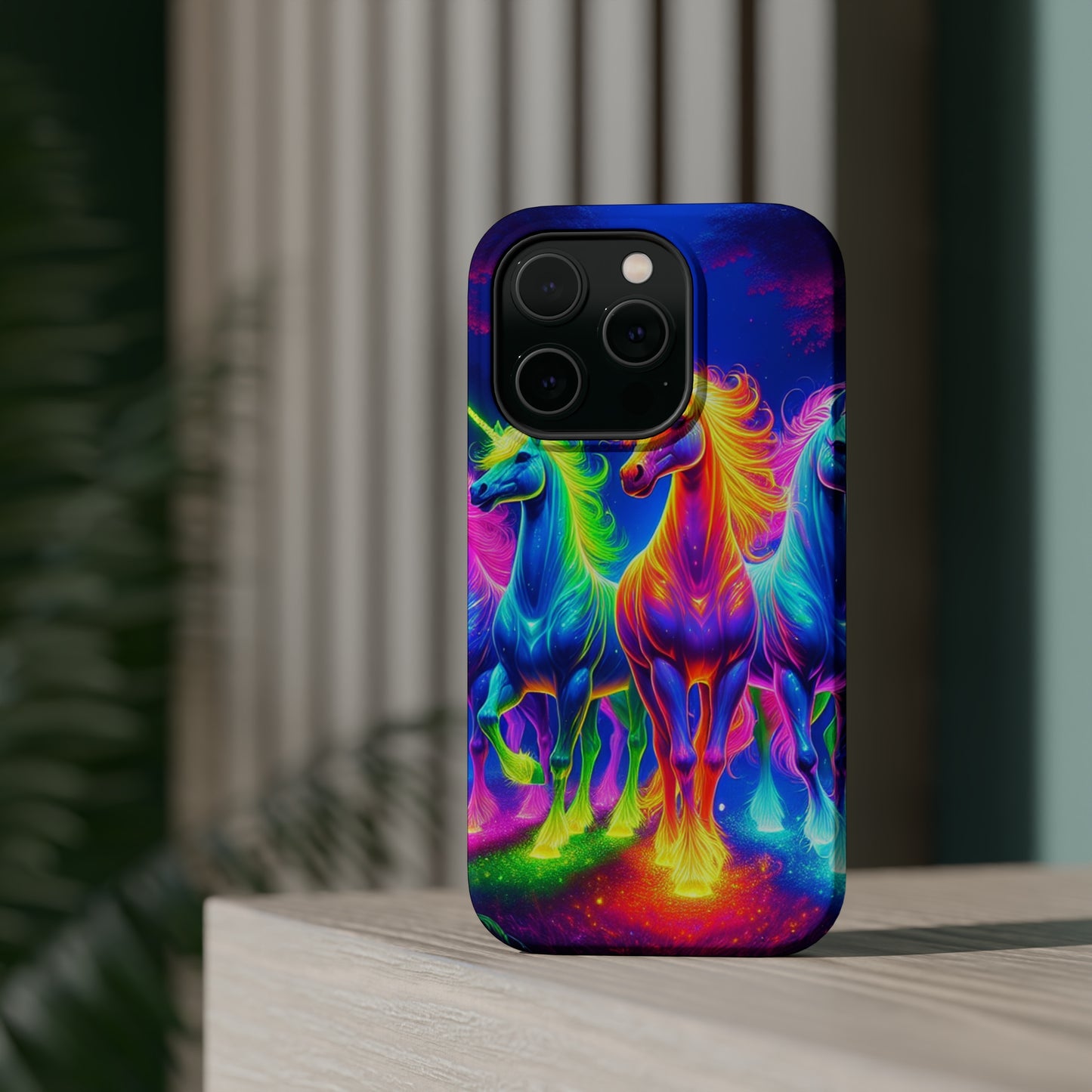 Neon Mystic Magicians Neon Unicorns Premium Art Magsafe Magnet Tough IPhone 13 14 15 Pro Plus Max and Mini in Matte and Glossy Phone cases
