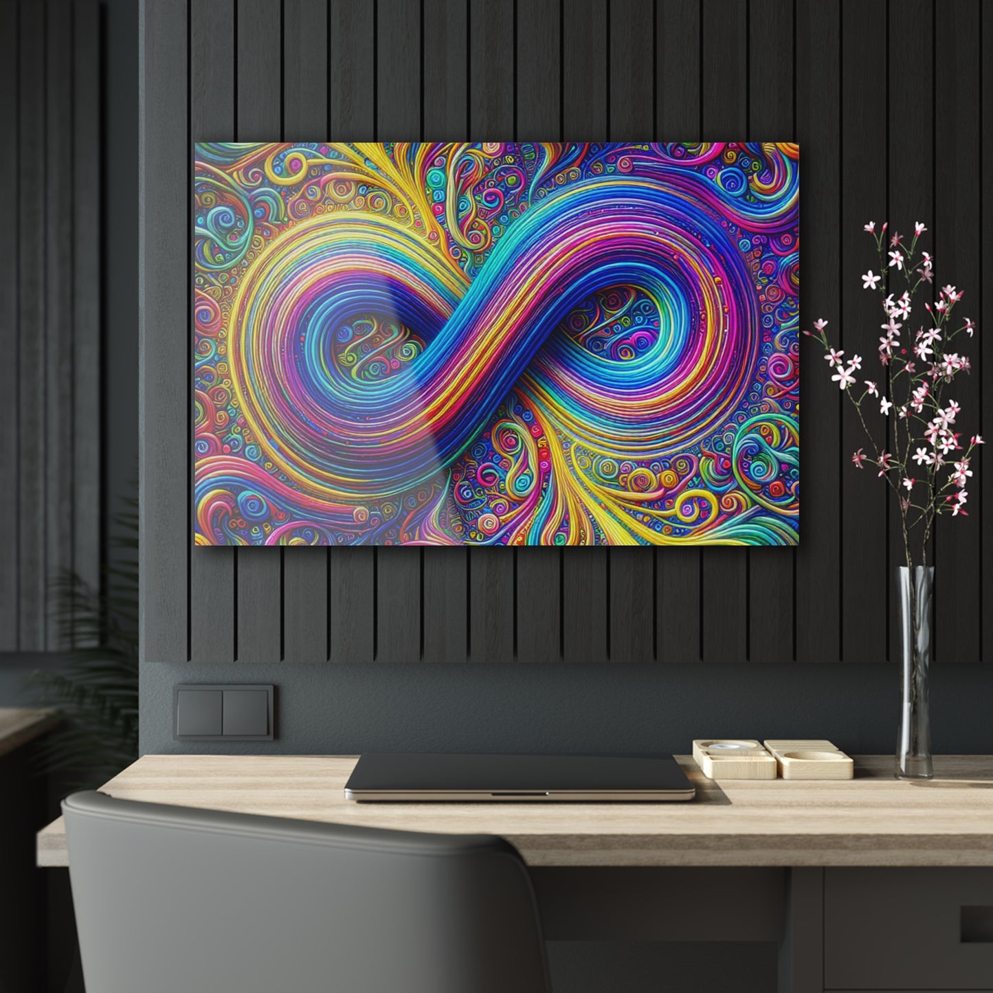 Cosmic Spirograph Symphony. Trippy infinity Pattern 1/4" Glossy Acrylic Art