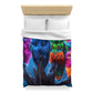 Adolphus van Borcken - NEON Owls Microfiber Duvet Cover