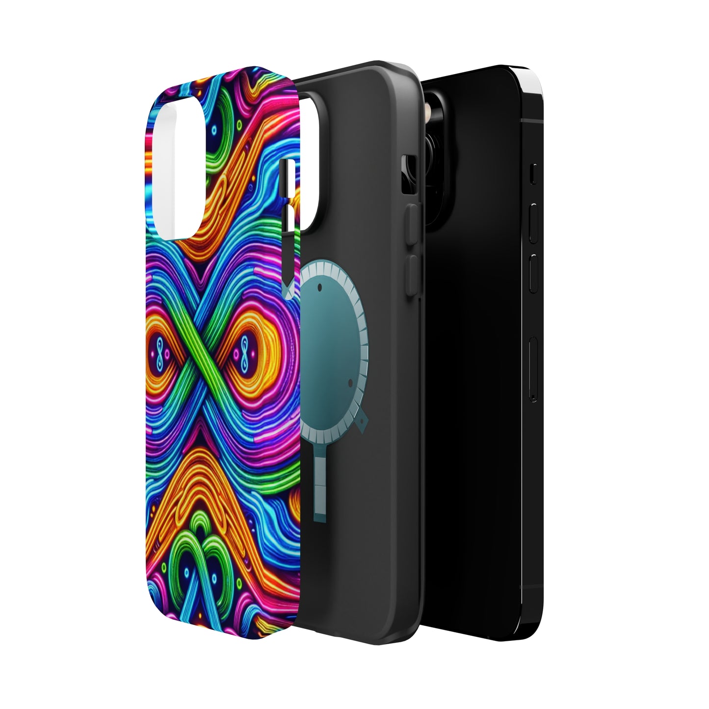 Cosmic Neon Infinity Spectacular. Neon Trippy Infinity Patterns Premium Art Magsafe Magnet Tough IPhone 13 14 15 Pro Plus Max and Mini in Matte and Glossy Phone cases