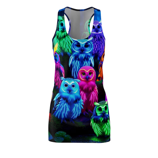 Neon Nocturne. Neon Owls Racerback Dress