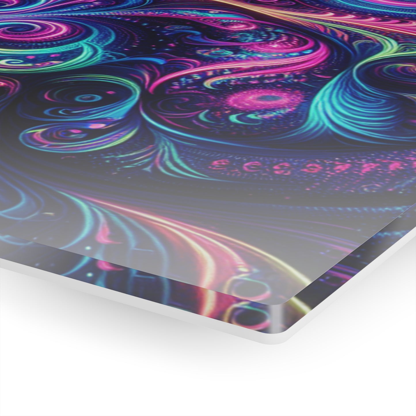 Vibrant Neon Infinity Fractalization. Trippy infity Pattern 1/4" Glossy Acrylic Art