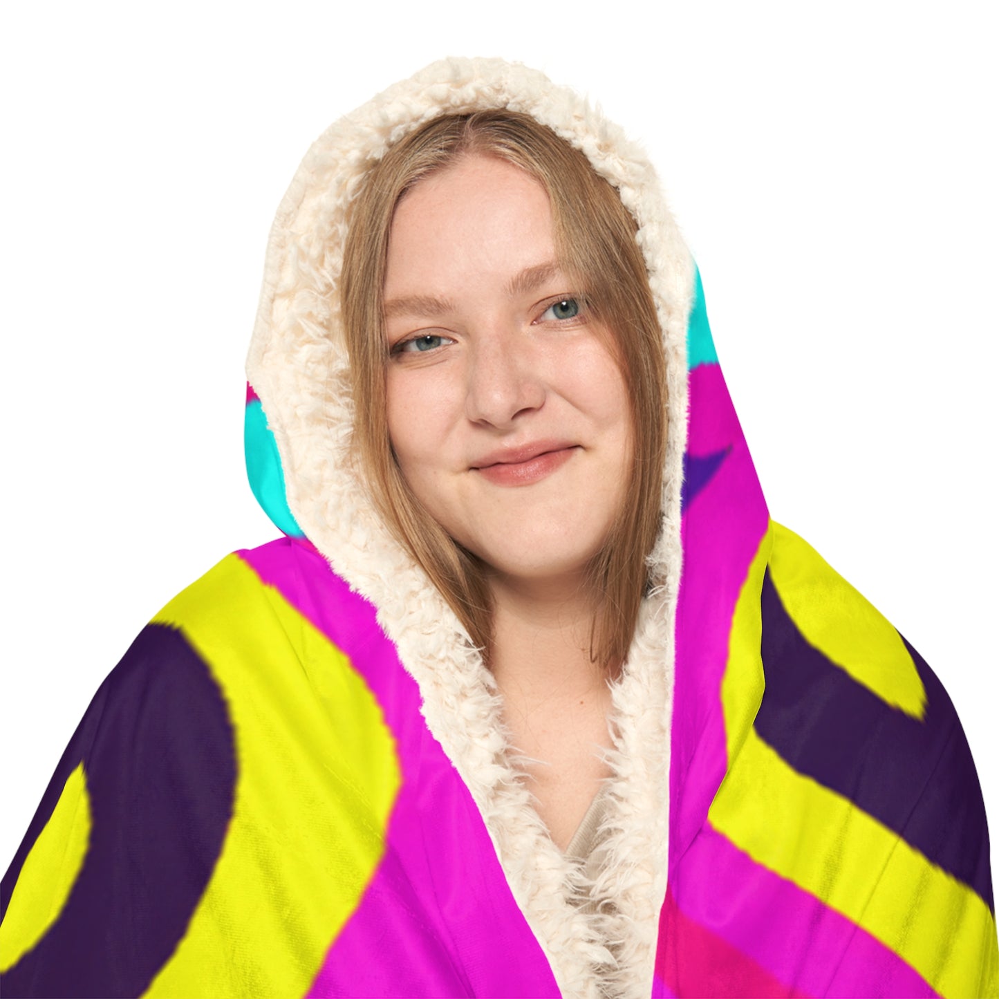 "Neon Nocturne" - NEON Owls Art Hooded Snuggle Blanket
