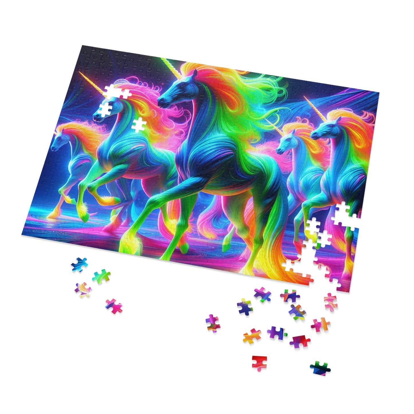 'Neon Unisplash' - Neon Unicorns Puzzle 30, 110, 252, and 1000 Pieces
