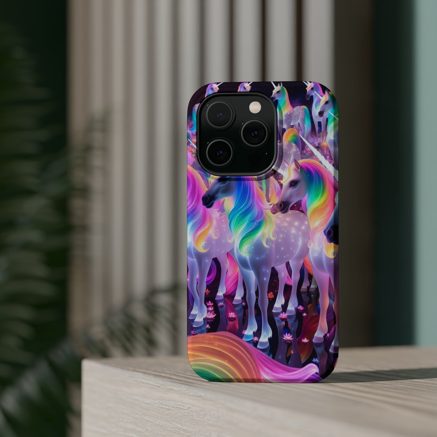 Neon Wonderland Unicorns Neon Unicorns Premium Art Magsafe Magnet Tough IPhone 13 14 15 Pro Plus Max and Mini in Matte and Glossy Phone cases