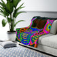 "Neon Nocturnal Night" - NEON Owls Art Sherpa Blanket