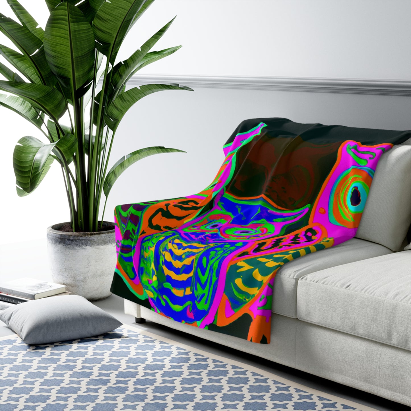 "Neon Nocturnal Night" - NEON Owls Art Sherpa Blanket