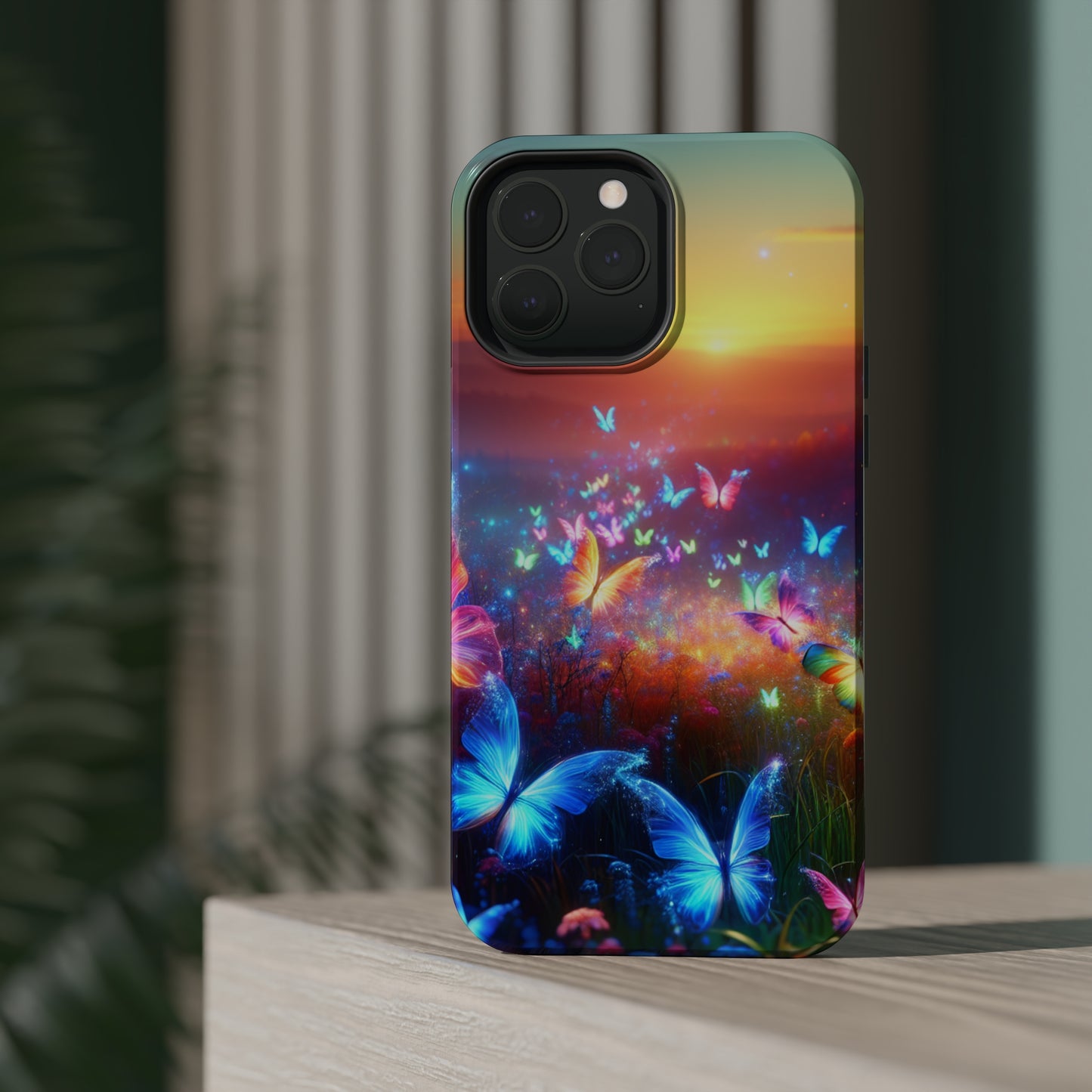 Neon Flight Fantasy Neon Butterflies Premium Art Magsafe Magnet Tough IPhone 13 14 15 Pro Plus Max and Mini in Matte and Glossy Phone cases