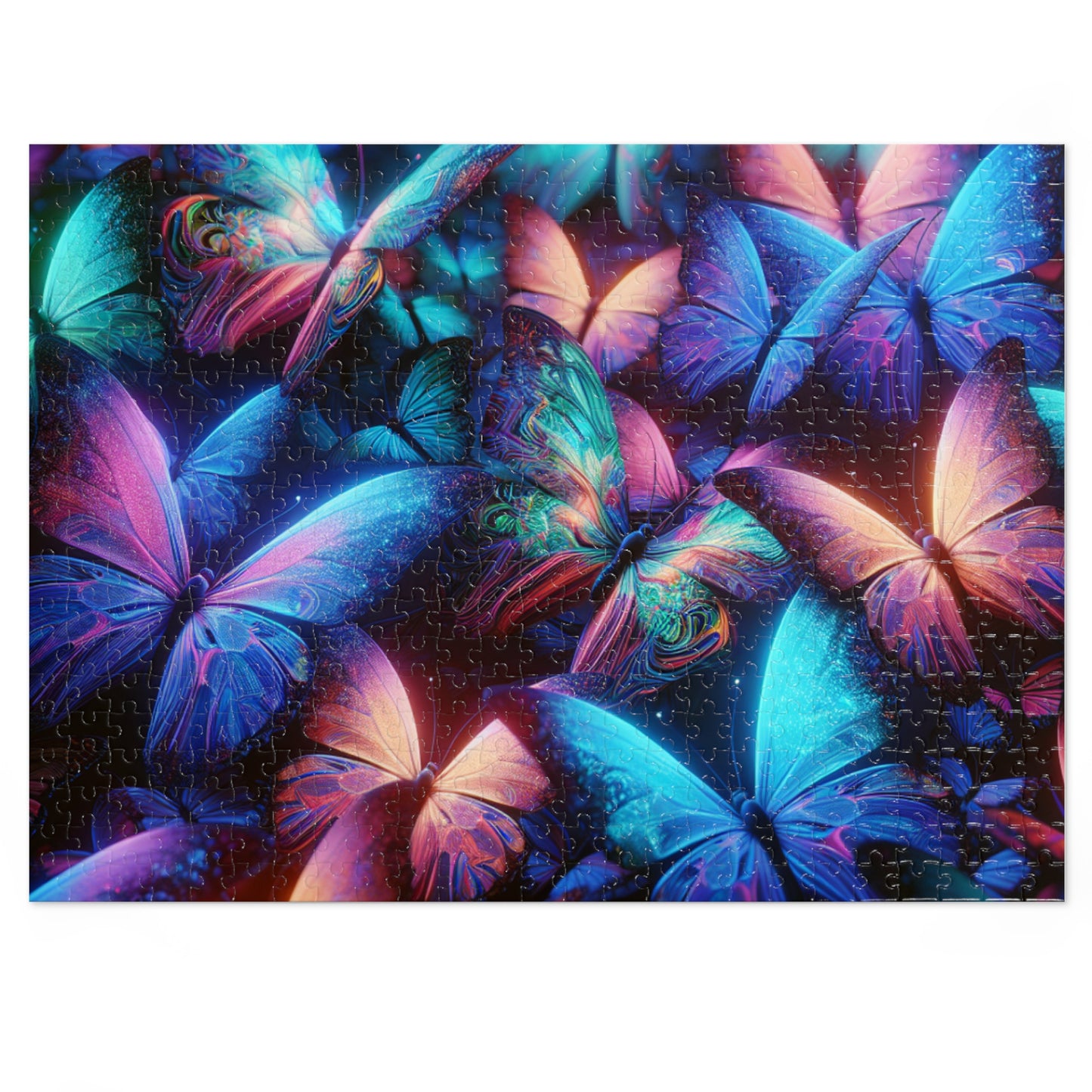 "Neon Flutter" - Neon Butterflies Puzzle30, 110, 252, and 1000 Pieces