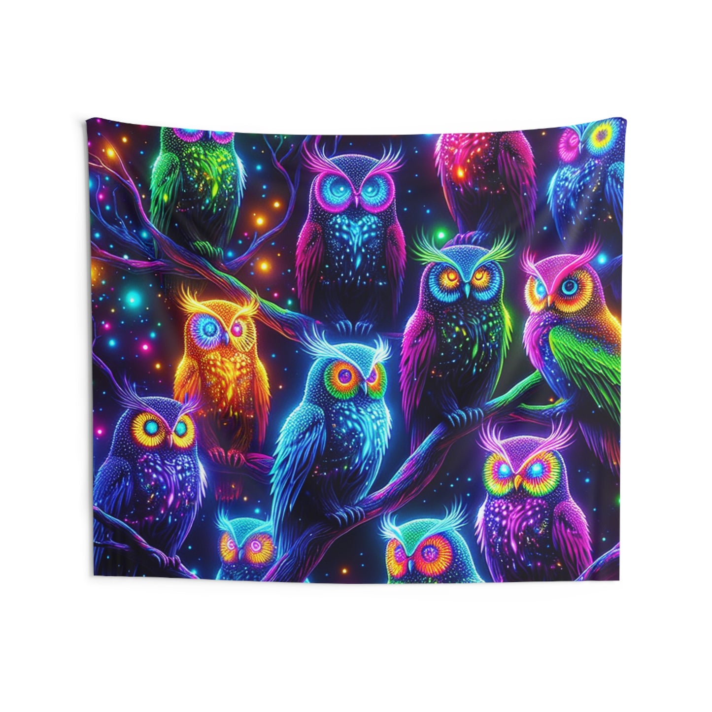 Night Glo Owls. NEON Owls Art Tapestry