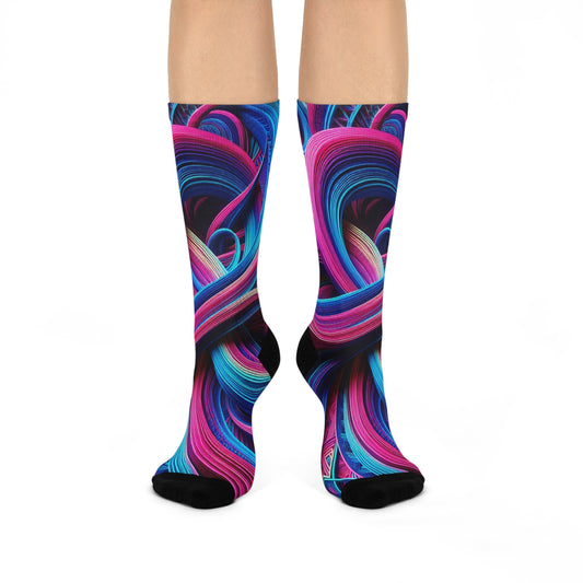 Vividly Fractalized Rainbow Reflections. Trippy Cushioned Crew Socks
