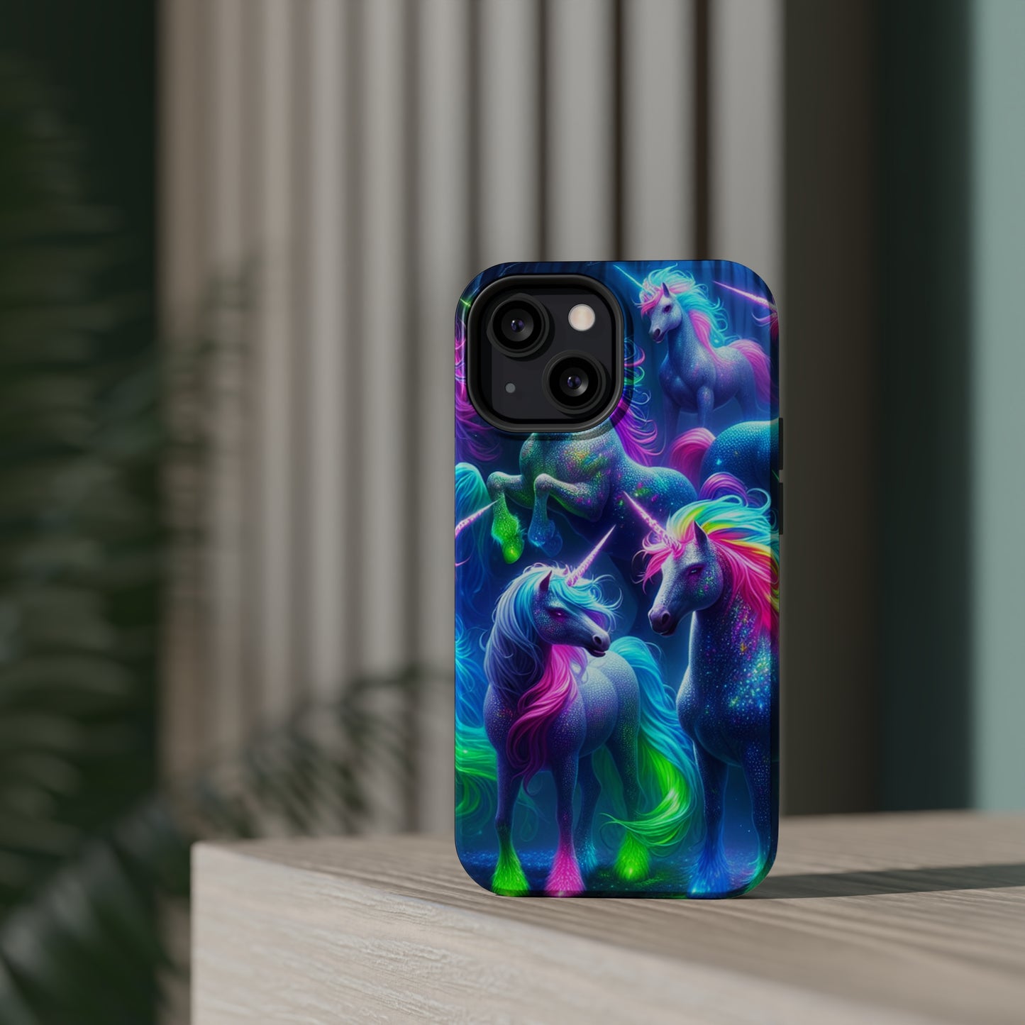 Vivid Dreamscape of Neon Unicorns Neon Unicorns Premium Art Magsafe Magnet Tough IPhone 13 14 15 Pro Plus Max and Mini in Matte and Glossy Phone cases