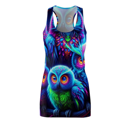 "Nocturnal Neon Shimmer" Neon Owls Racerback Dress