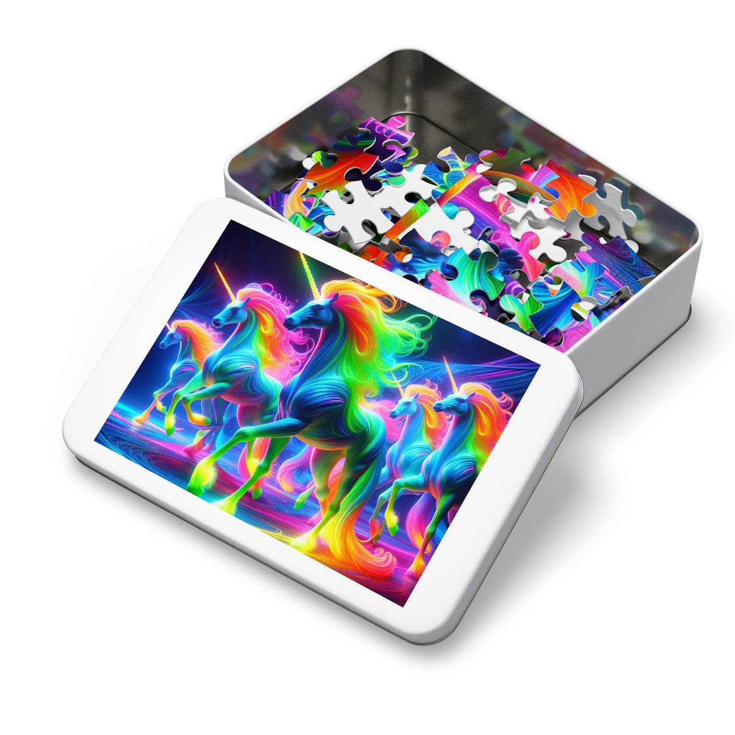 'Neon Unisplash' - Neon Unicorns Puzzle 30, 110, 252, and 1000 Pieces