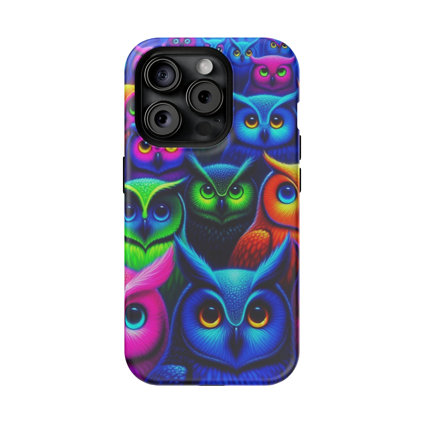Neon Owlish Delight. Neon Owls Premium Art Magsafe Magnet Tough IPhone 13 14 15 Pro Plus Max and Mini in Matte and Glossy Phone cases