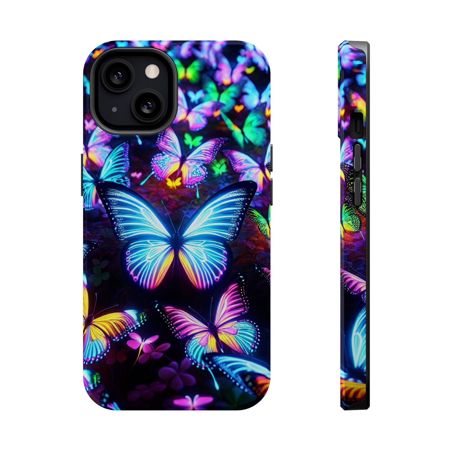 "Neon Butterflies in the Night Sky" Neon Butterflies Premium Art Magsafe Magnet Tough IPhone 13 14 15 Pro Plus Max and Mini in Matte and Glossy Phone cases