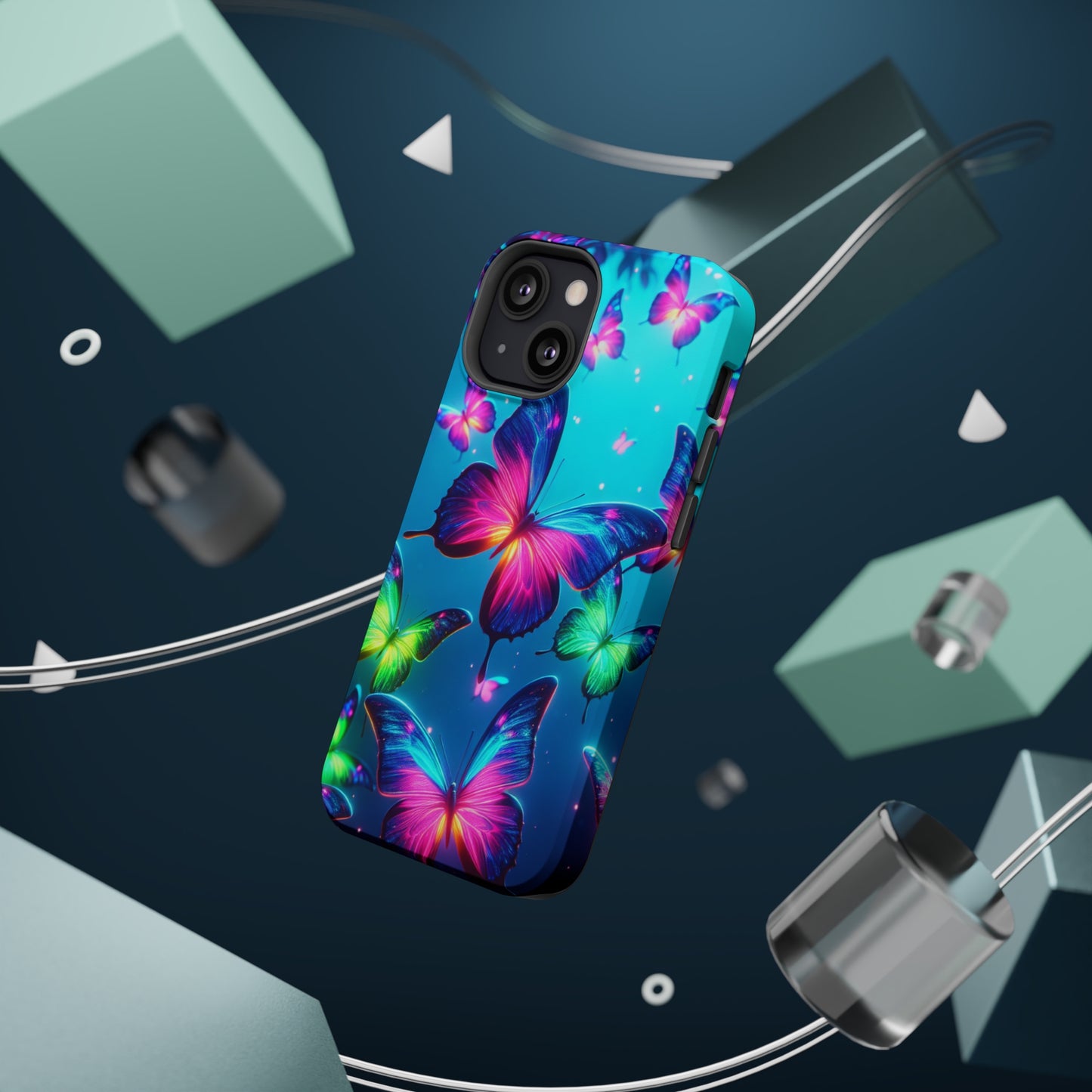 Vivid Glinting Neon Butterflies Neon Butterflies Premium Art Magsafe Magnet Tough IPhone 13 14 15 Pro Plus Max and Mini in Matte and Glossy Phone cases