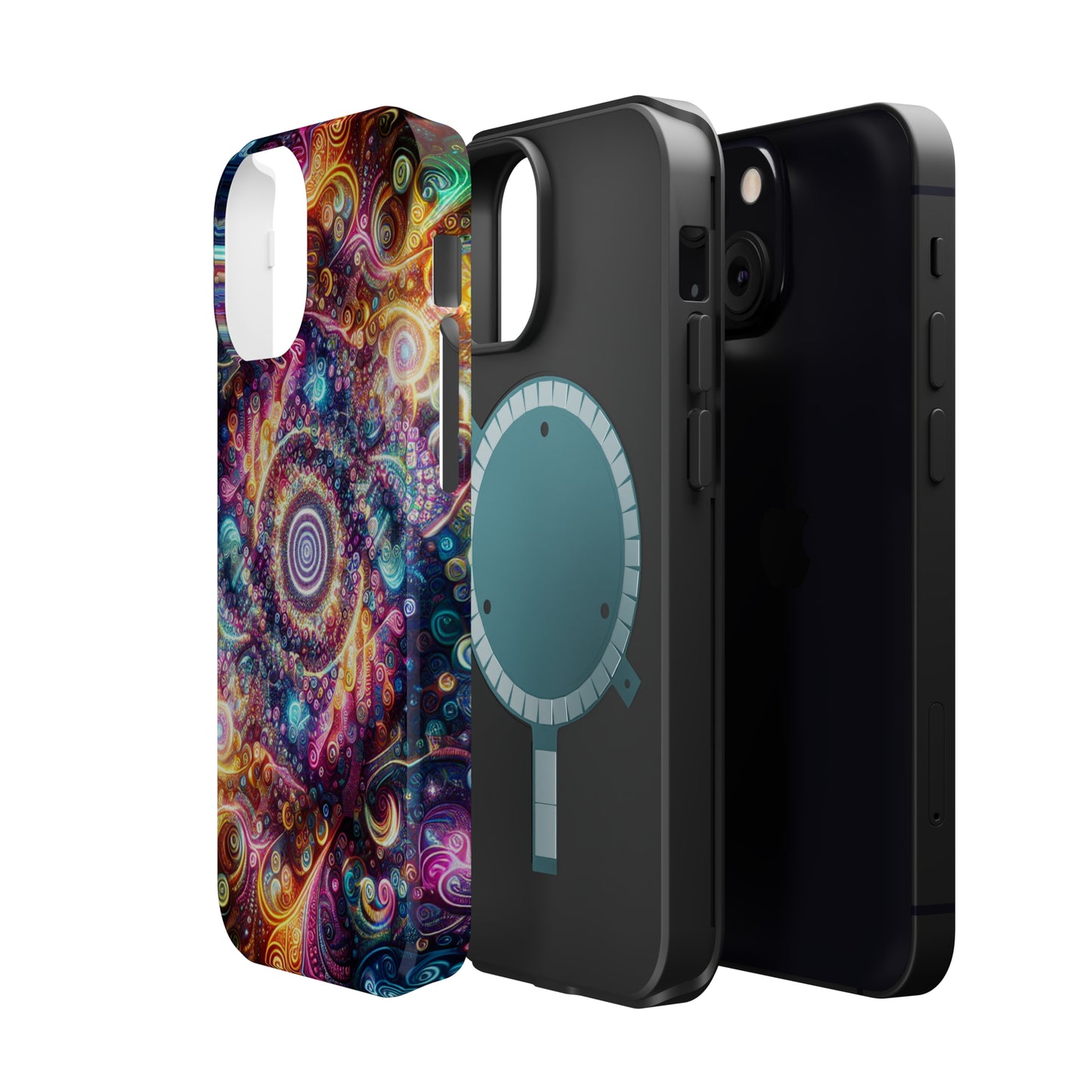 Cosmic Chromatic Mirage. Neon Trippy Infinity Patterns Premium Art Magsafe Magnet Tough IPhone 13 14 15 Pro Plus Max and Mini in Matte and Glossy Phone cases