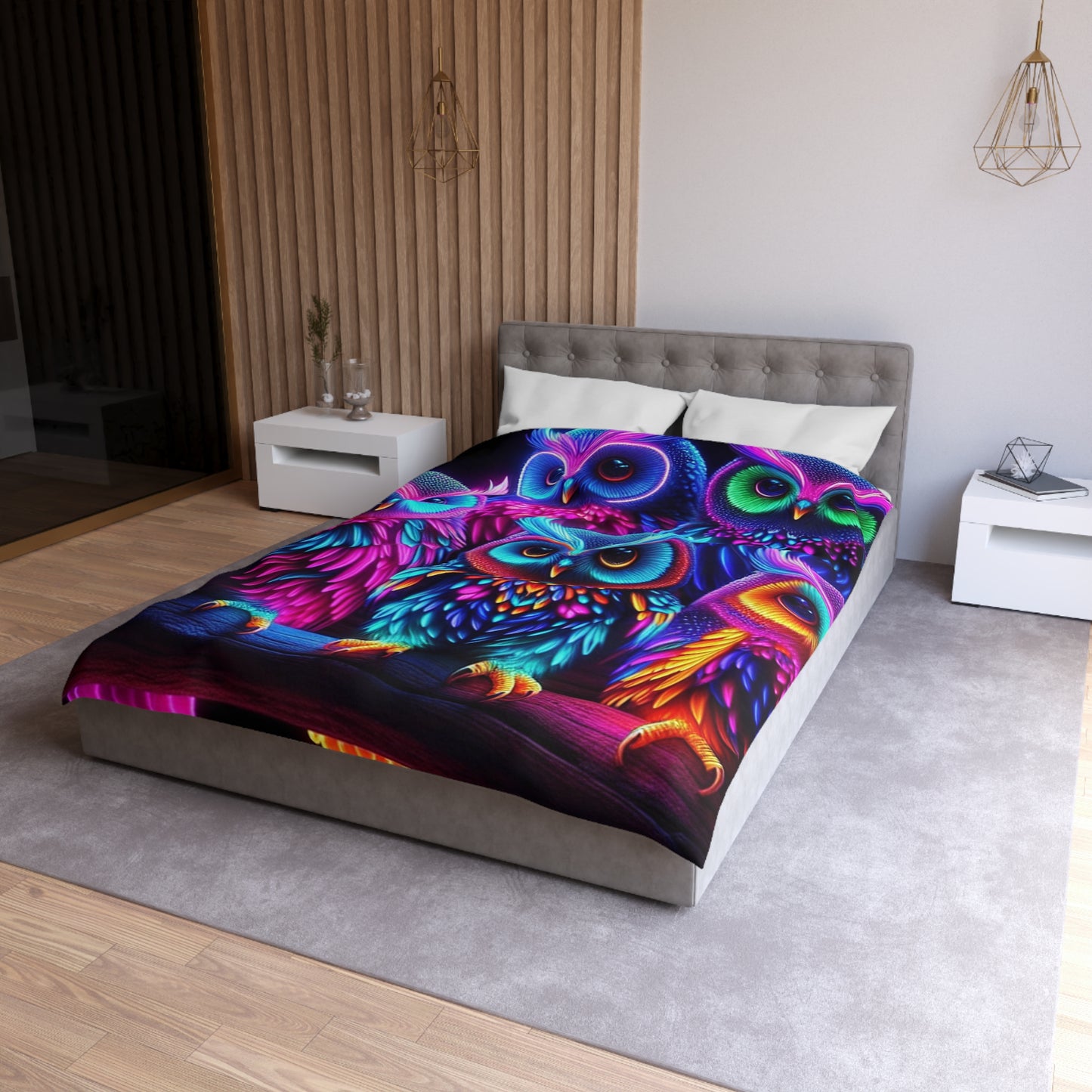 Fernando da Vinci - NEON Owls Microfiber Duvet Cover