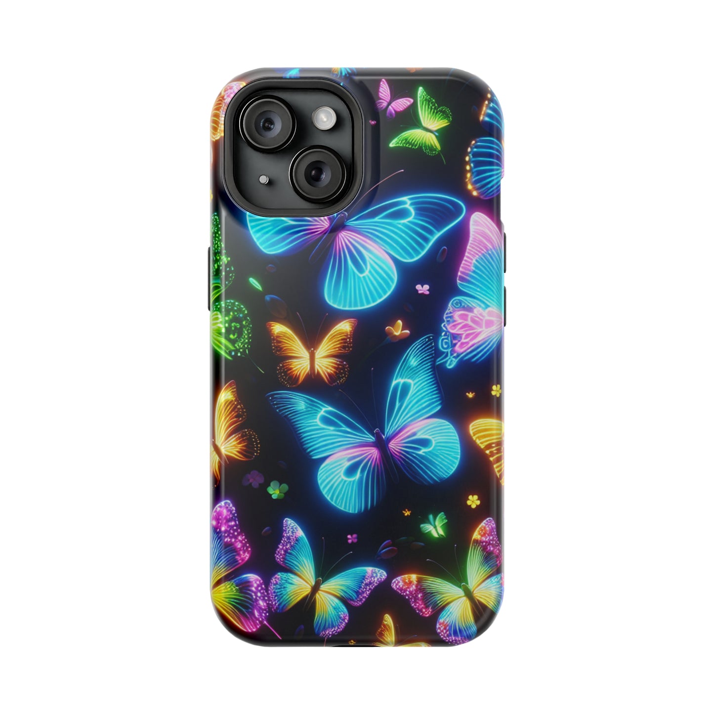 Luminous Butterfly Radiance Neon Butterflies Premium Art Magsafe Magnet Tough IPhone 13 14 15 Pro Plus Max and Mini in Matte and Glossy Phone cases