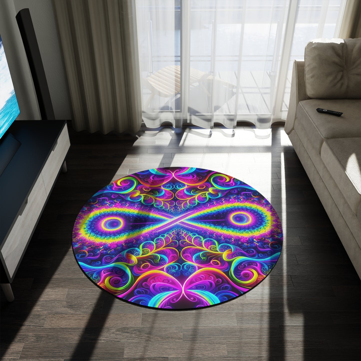 Interdimensional Fluxscape. Infinity Patterns Round Rug