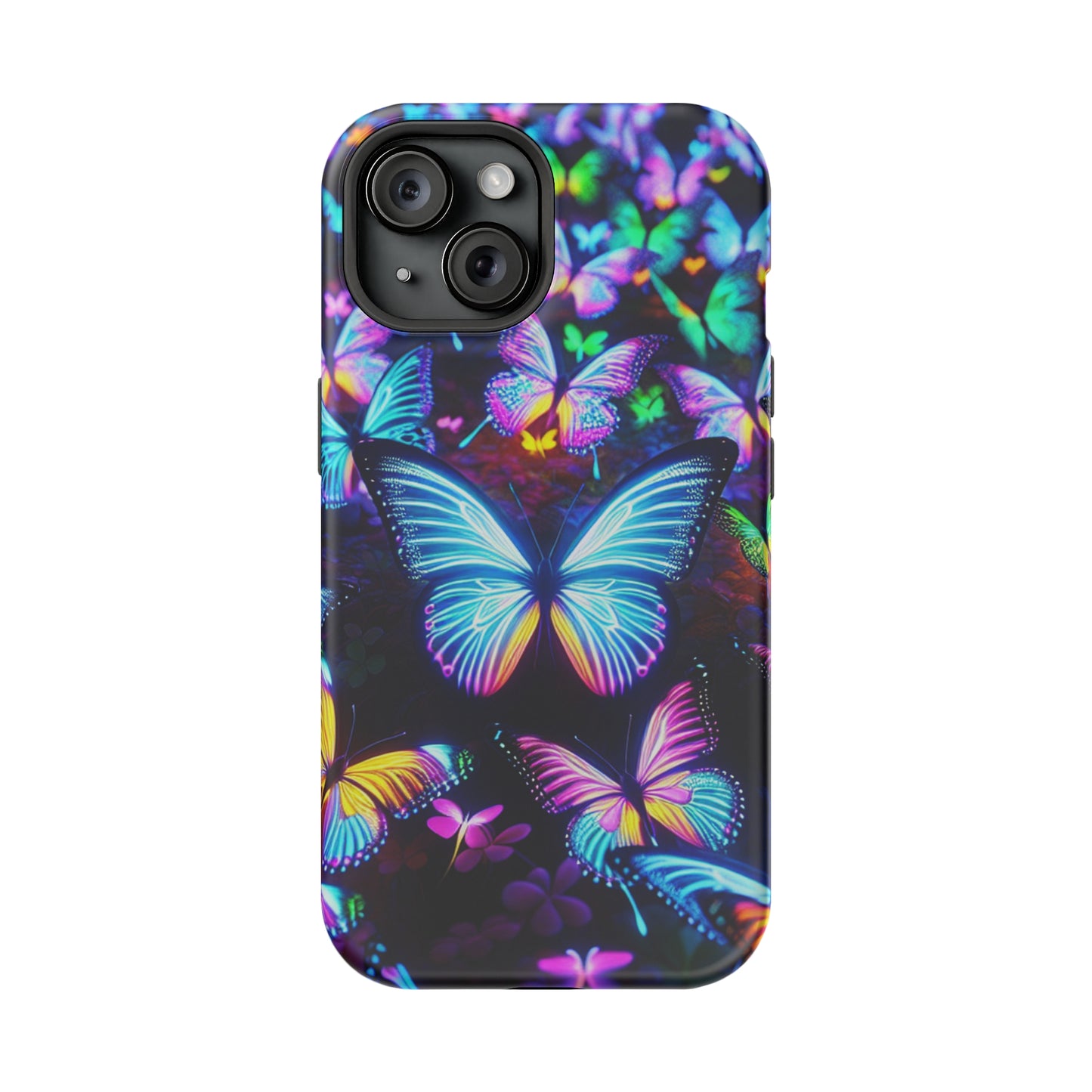 "Neon Butterflies in the Night Sky" Neon Butterflies Premium Art Magsafe Magnet Tough IPhone 13 14 15 Pro Plus Max and Mini in Matte and Glossy Phone cases