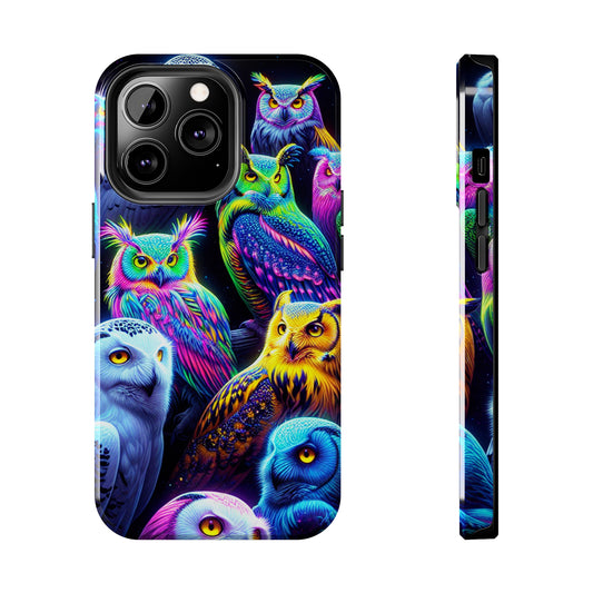 'Flock of Electric Flamses' NEON Owls Tough Phone Case