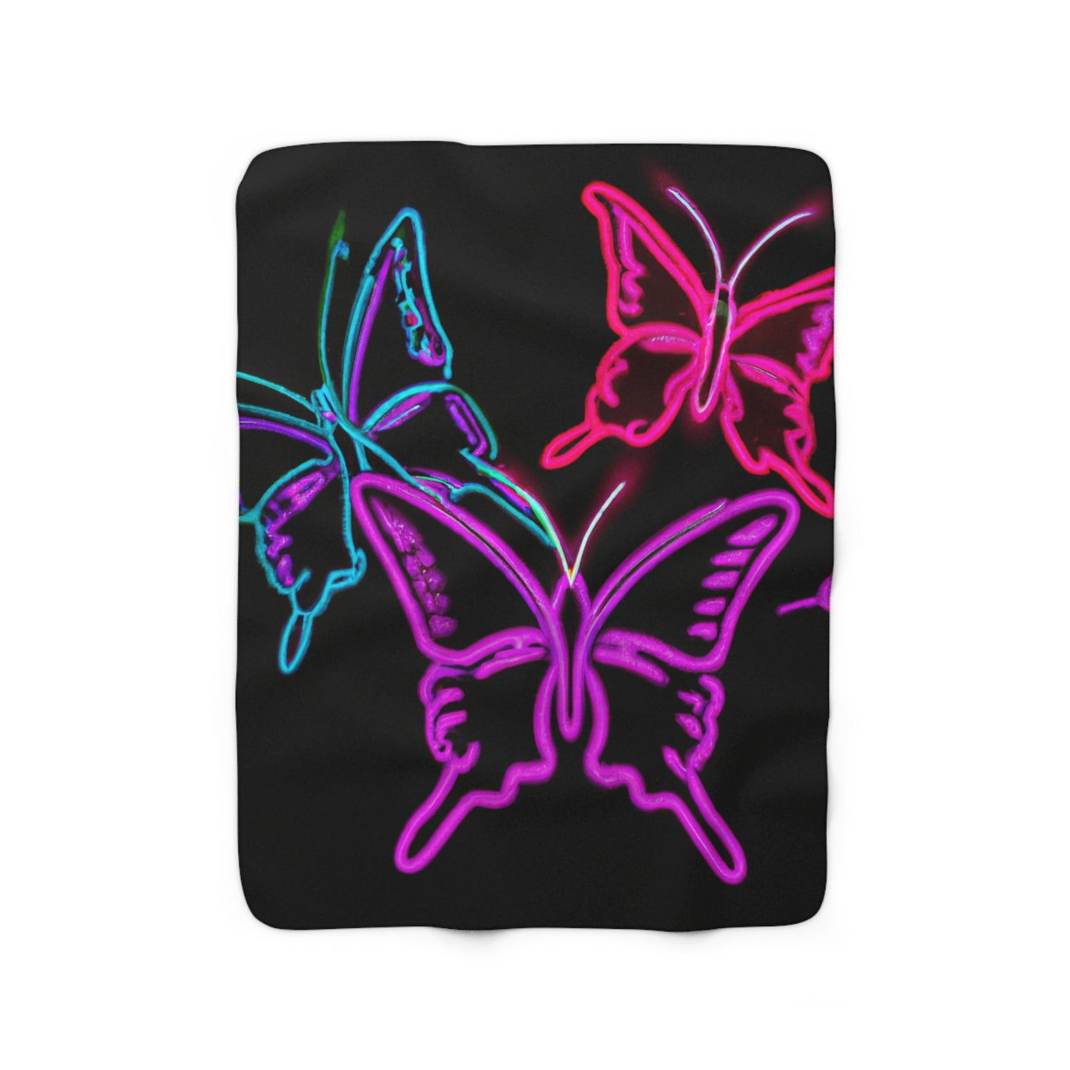 "Fluttering Fluorescence" - NEON Butterflies Art Sherpa Blanket