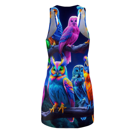 Vibrant Neon Nocturnal Olwes Neon Owls Racerback Dress