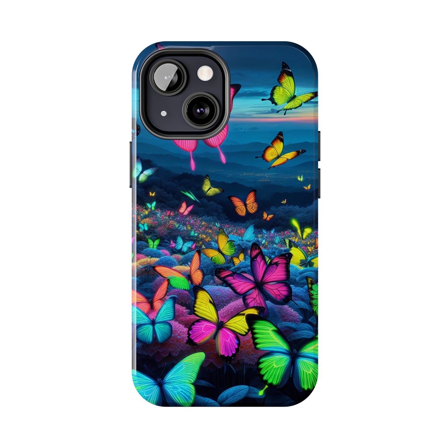 "Neon Flight Spectacle" NEON Butterflies Tough Phone Case Iphone 6 7 8 9 10 11 12 13 14 SE X XR XS Pro Max Mini Plus