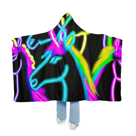 "Vivid Unicorns" - NEON Unicorns Art Hooded Snuggle Blanket