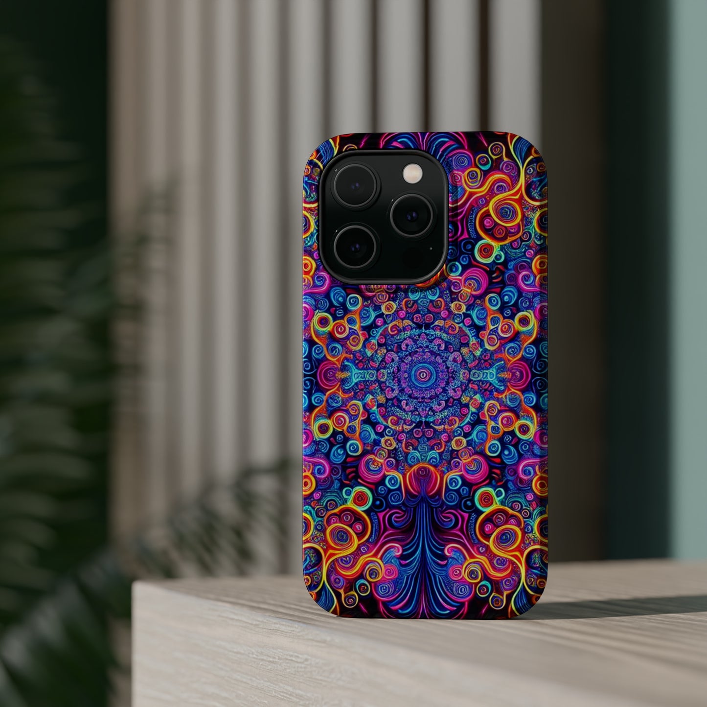 Vibrant Infinity Aurora. Neon Trippy Infinity Patterns Premium Art Magsafe Magnet Tough IPhone 13 14 15 Pro Plus Max and Mini in Matte and Glossy Phone cases