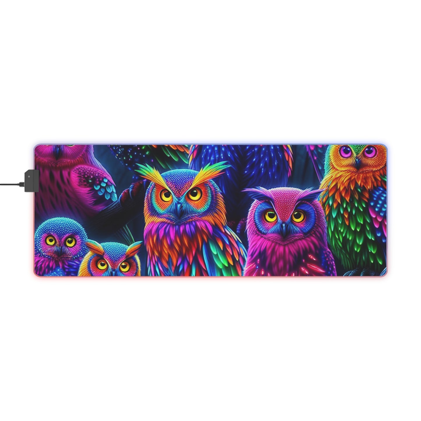 "Neon Nocturne" NEON Owls Art LED Mousepad